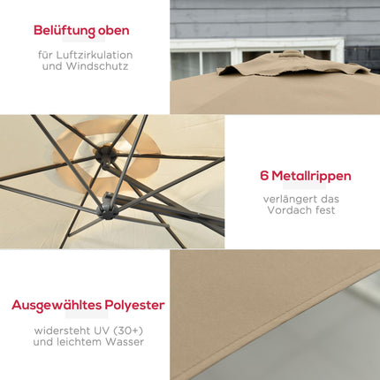 Großer Gartenschirm mit Ständer, Creme, UV30+ Polyester