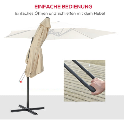 Großer Gartenschirm mit Ständer, Creme, UV30+ Polyester