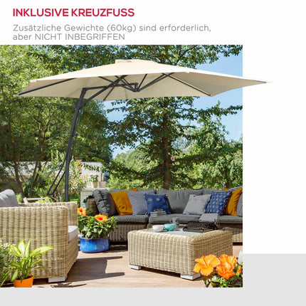 Großer Gartenschirm mit Ständer, Creme, UV30+ Polyester