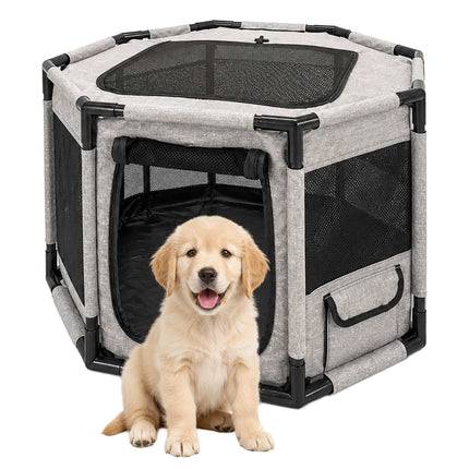 Large Indoor & Outdoor Puppy Playpen, Grey/Black Polyester