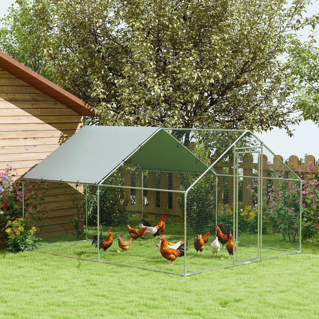 Large Metal Chicken Coop with Waterproof UV Cover