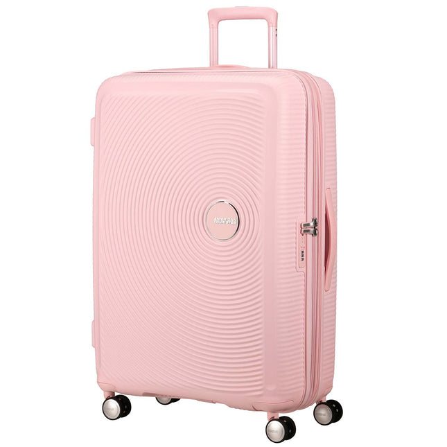 Großer pastellrosa Koffer, Soundbox-Design, 77 cm