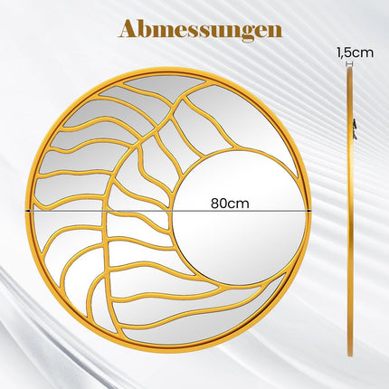 Large Round Wall Mirror – 80cm, Gold Frame, Decorative