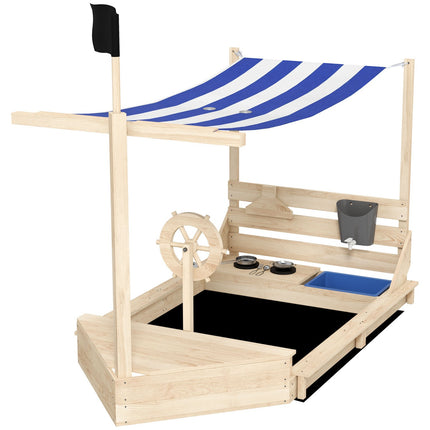 Holzsandkasten mit Deckel - Schiffsdesign, 180x103x144,5 cm