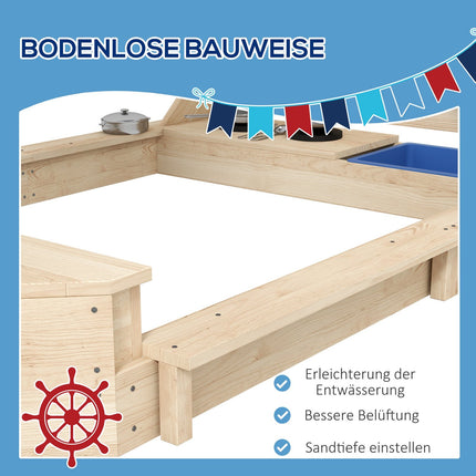 Holzsandkasten mit Deckel - Schiffsdesign, 180x103x144,5 cm