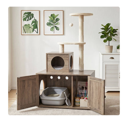 Large White Cat Tree with Litter Tray and Sisal Posts