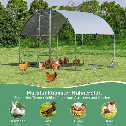 Grand poulailler en métal galvanisé avec couverture imperméable pour usage extérieur 190 x 280 cm