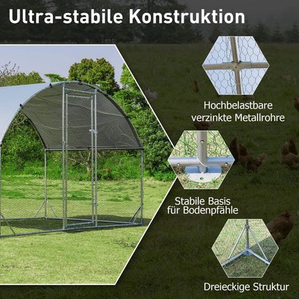 Grand poulailler en métal galvanisé avec couverture imperméable pour usage extérieur 190 x 280 cm