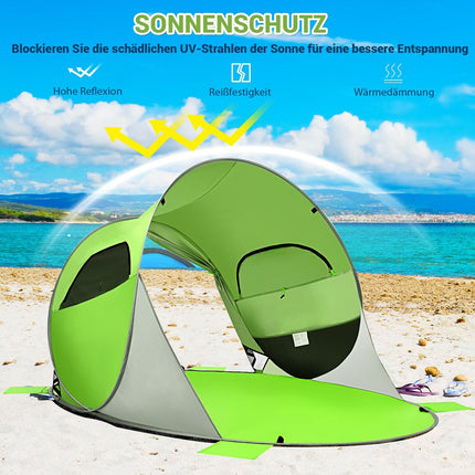 Großes Pop-Up-Strandzelt, Faltbare Strandmuschel, 3-4 Personen Strandzelt, Sonnenschutz, Wurfzelt, Grün