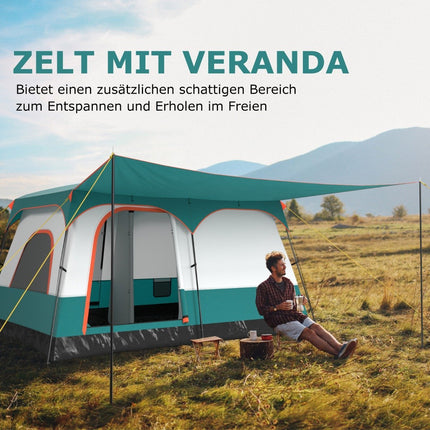 Großes Zelt mit Vorzelt &amp; Boden &amp; 2 Räumen &amp; 2 Eingängen &amp; Tragetasche Campingzelt Familienzelt M