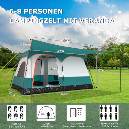 Großes Zelt mit Vorzelt &amp; Boden &amp; 2 Räumen &amp; 2 Eingängen &amp; Tragetasche Campingzelt Familienzelt M