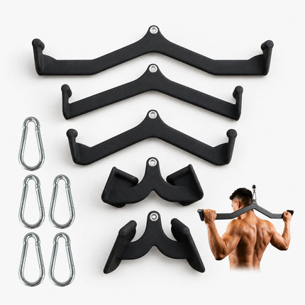 Lat Pulldown Bar Set of 5 with Steel V-Grips, PVC Coated, Black
