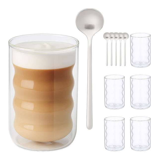 Latte Macchiato Glasses, Double-Walled with Spoons