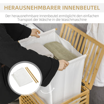 Wäschekorb aus Bambus 55L mit Deckel & herausnehmbarem Sack