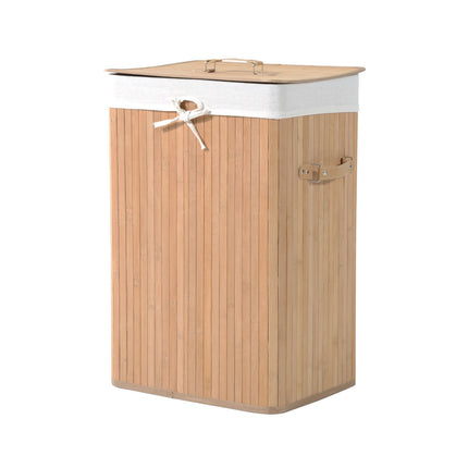 Bamboo collapsible laundry basket 72L - Canvas bag with lid
