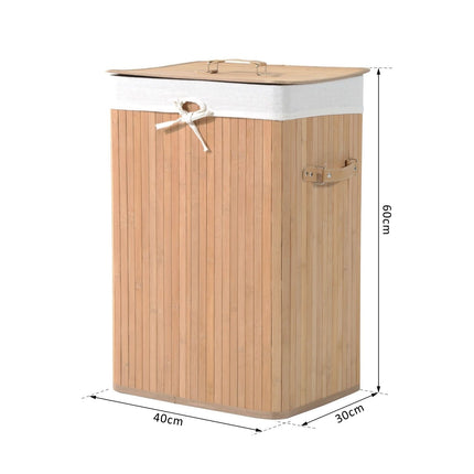 Bamboo collapsible laundry basket 72L - Canvas bag with lid
