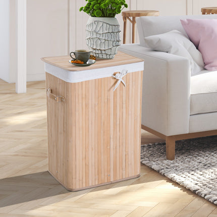 Bamboo collapsible laundry basket 72L - Canvas bag with lid