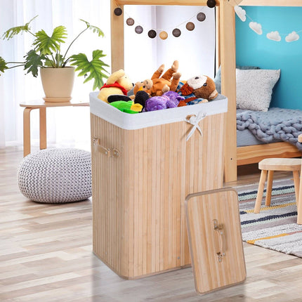 Bamboo collapsible laundry basket 72L - Canvas bag with lid