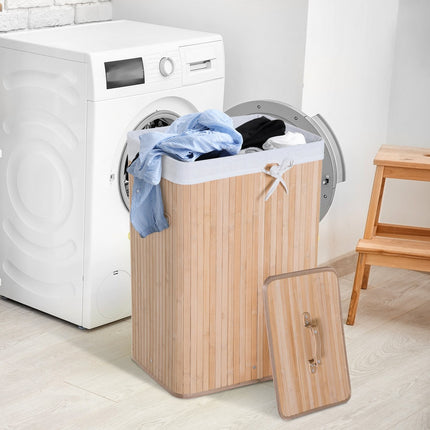Bamboo collapsible laundry basket 72L - Canvas bag with lid