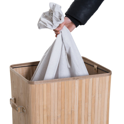 Bamboo collapsible laundry basket 72L - Canvas bag with lid