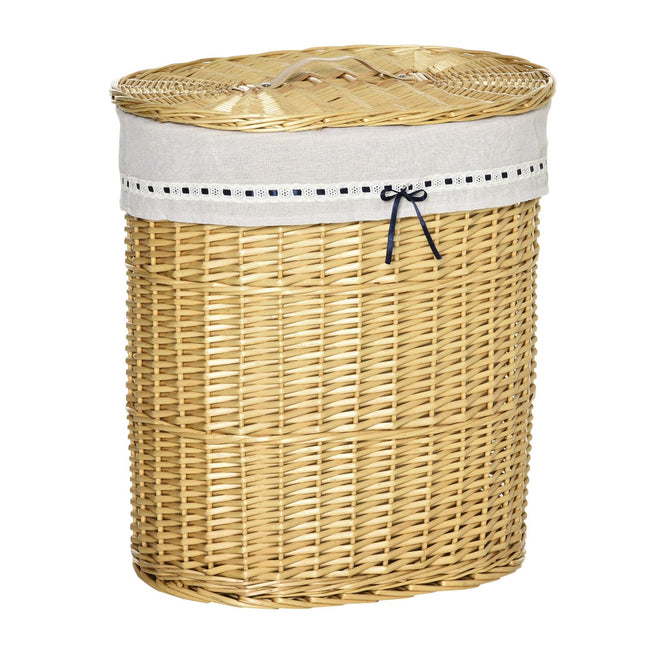 Panier à linge avec couvercle en osier, naturel, 100 L, 51 x 38 x 57 cm