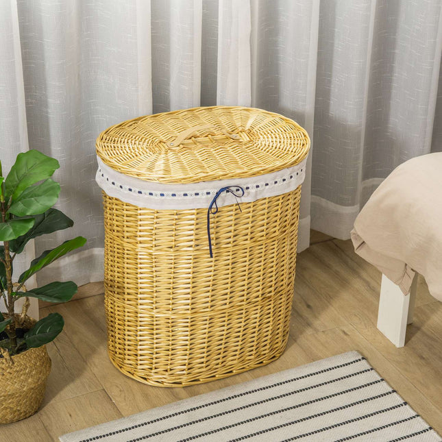 Panier à linge avec couvercle en osier, naturel, 100 L, 51 x 38 x 57 cm
