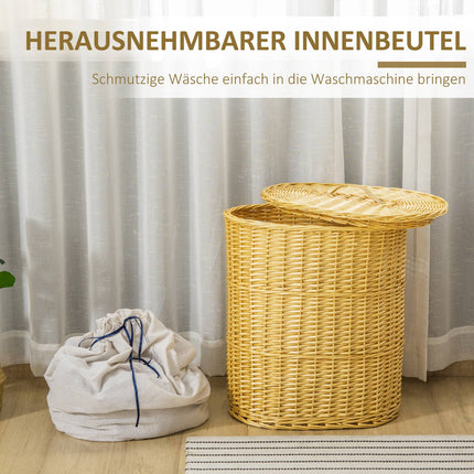 Panier à linge avec couvercle en osier, naturel, 100 L, 51 x 38 x 57 cm