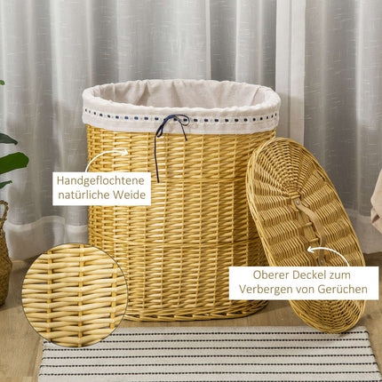 Panier à linge avec couvercle en osier, naturel, 100 L, 51 x 38 x 57 cm