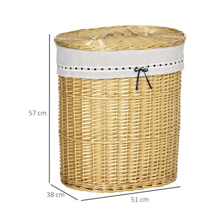Panier à linge avec couvercle en osier, naturel, 100 L, 51 x 38 x 57 cm