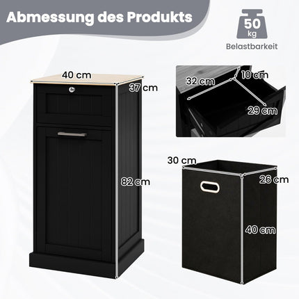 Wäschekipper mit Schublade & Bambusplatte – Schwarz, 38L Korb