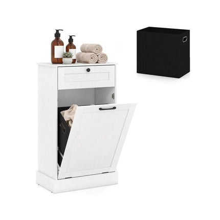 Laundry Cabinet with Tilt Out Hamper and Drawer, 39 L Removable Bin, White