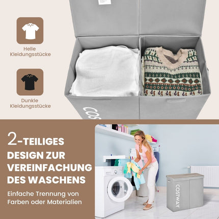 Wäschekorb, 115L, 2 Fächer, Stoff, Grau