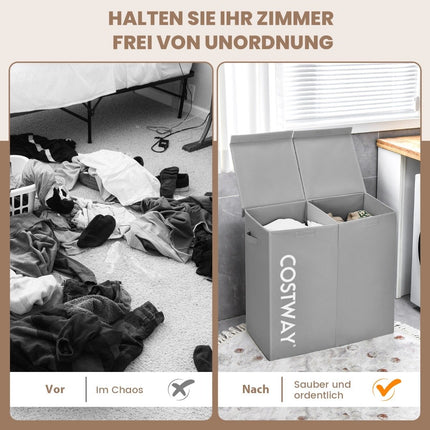Wäschekorb, 115L, 2 Fächer, Stoff, Grau