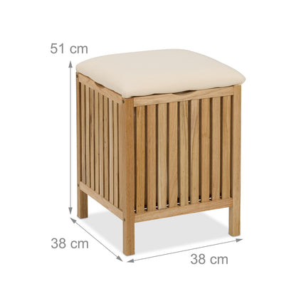 Wäschekorb-Hocker mit gepolstertem Sitz, Walnussholz