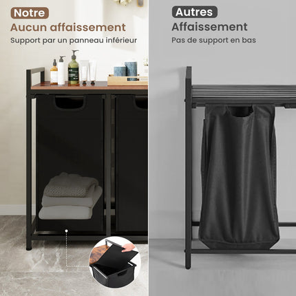 Wäschekorb mit Regal, 2 herausnehmbare Beutel, Schwarzbraun