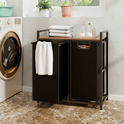 Wäschekorb mit Regal, 2 herausnehmbare Beutel, Schwarzbraun