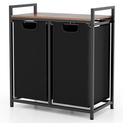 Wäschekorb mit Regal, 2 herausnehmbare Beutel, Schwarzbraun