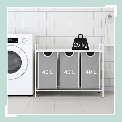 Laundry Sorter with 3 Bags and Shelf – Metal Frame
