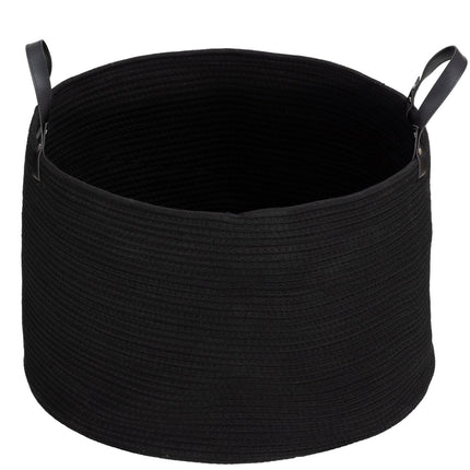 Wäschesack, 88L, tragbar, faltbar, Griffe aus Kunstleder, Baumwolle, Ø56 x 35,5H cm, schwarz