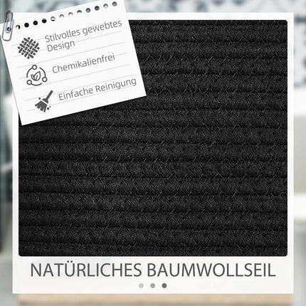 Wäschesack, 88L, tragbar, faltbar, Griffe aus Kunstleder, Baumwolle, Ø56 x 35,5H cm, schwarz