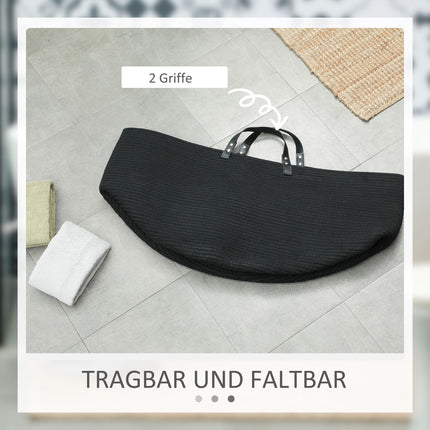 Wäschesack, 88L, tragbar, faltbar, Griffe aus Kunstleder, Baumwolle, Ø56 x 35,5H cm, schwarz