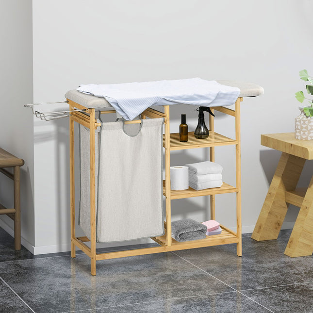 Extendable 57.4L laundry basket with ironing board and 3-level storage