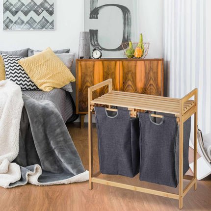 Laundry basket shelf with 2 compartments