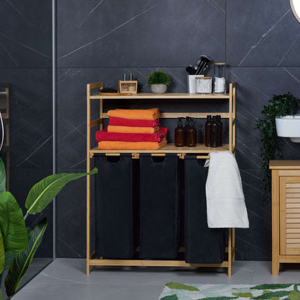 Laundry basket stand with 2 shelves