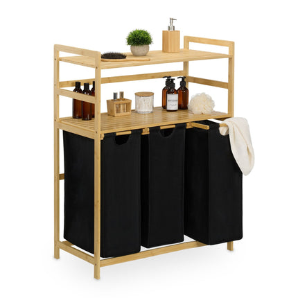 Laundry basket stand with 2 shelves