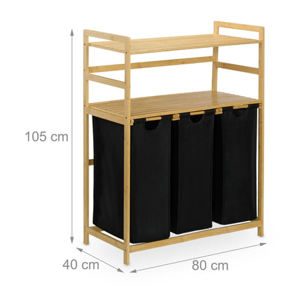 Laundry basket stand with 2 shelves