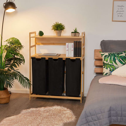 Laundry basket stand with 2 shelves
