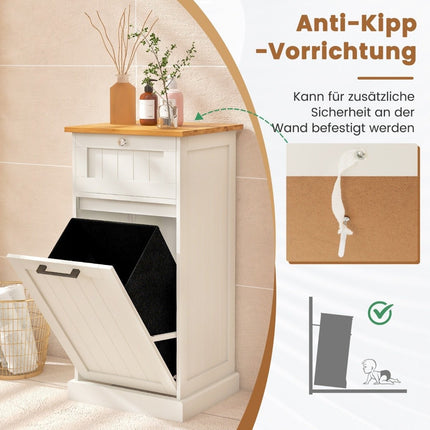 Wäscheschrank mit Korb freistehender ausklappbarer Wäschekorb mit Schublade weiß