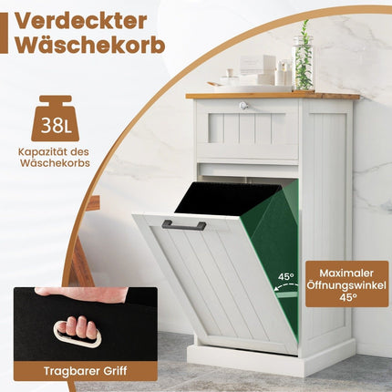 Wäscheschrank mit Korb freistehender ausklappbarer Wäschekorb mit Schublade weiß
