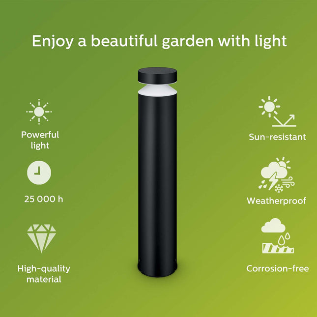 Laven LED Pollerleuchte Edelstahl Schwarz IP44 Warm 6W 600lm